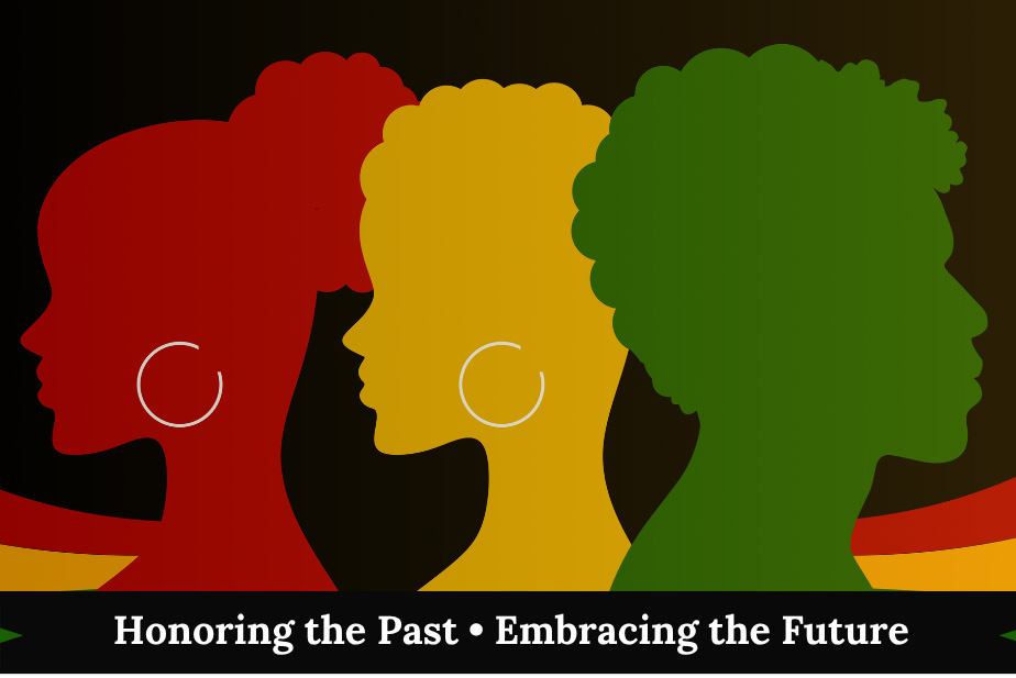 Juneteenth Celebration Graphic with profiles of people in red, yellow, and green